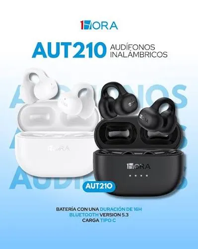 1HORA, Audífonos Inalámbricos Blancos o Negros AUT210
