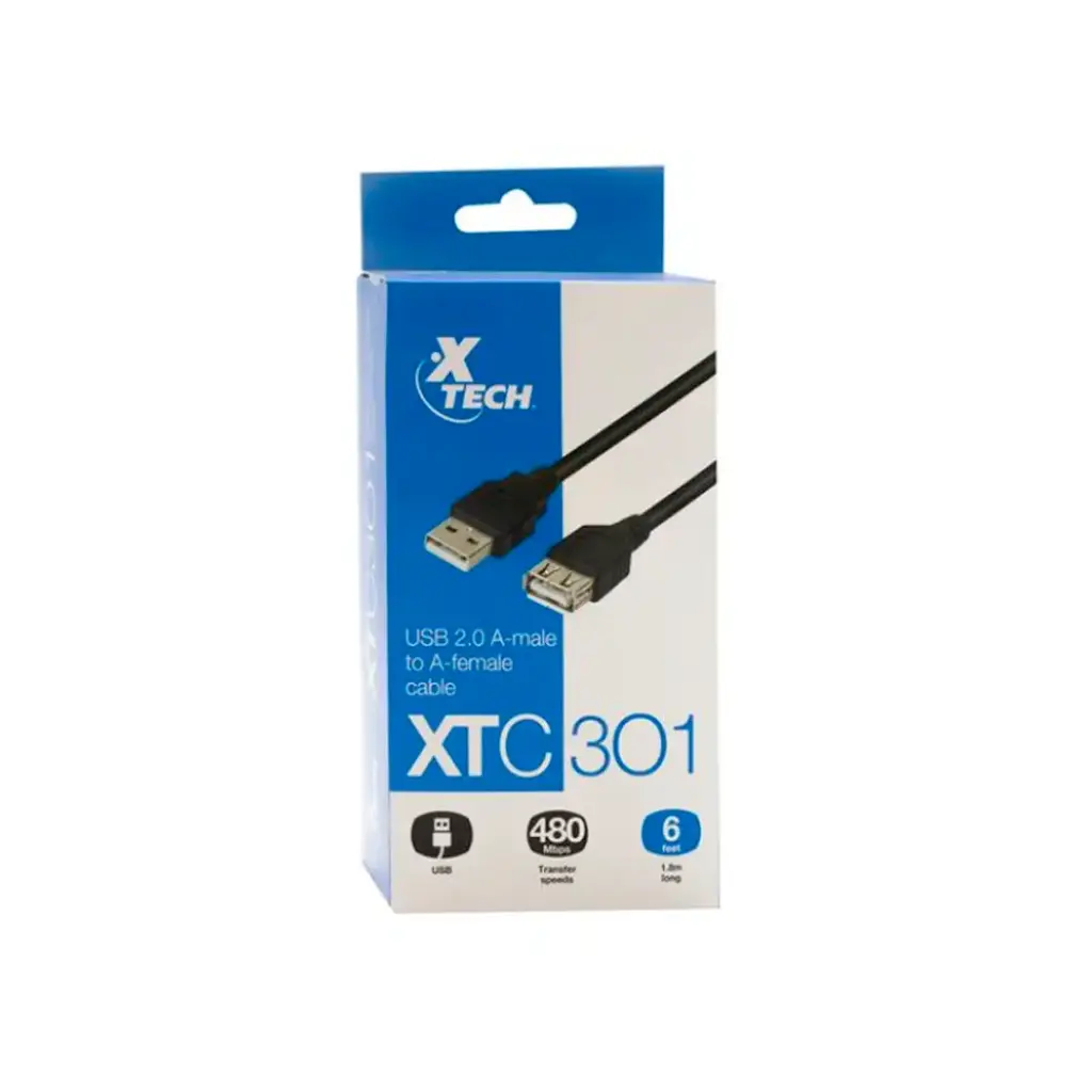 Xtech C301Cable Extensión USB a USB 1.8m